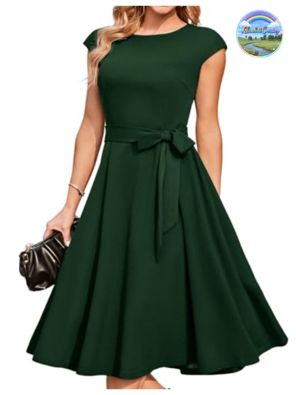 Women's Cocktail Dress Formal Wedding Guest Church A-Line Midi Cap Sleeve